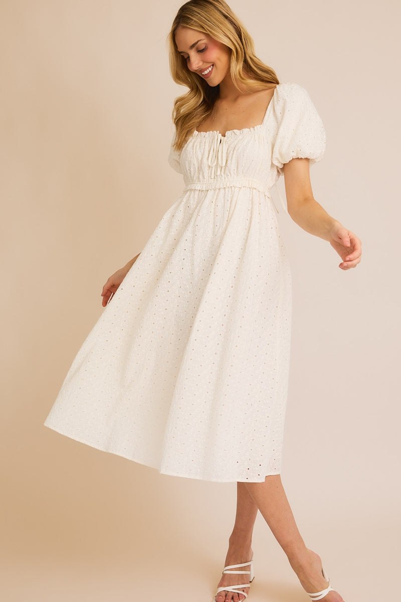 white puff sleeve midi dress White Puff Sleeve Midi Dress – Blooming Confidence
