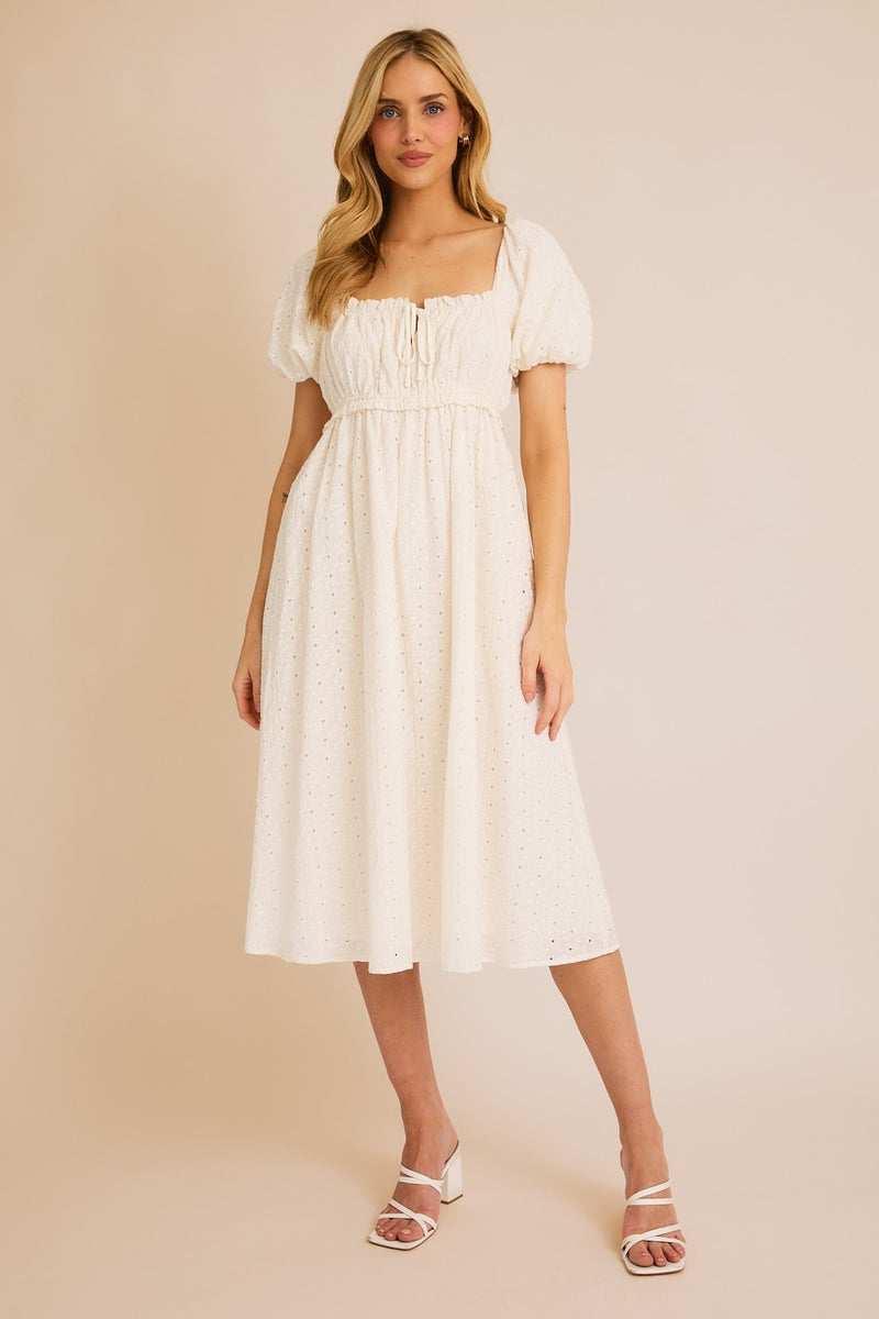 White Puff Sleeve Midi Dress – Blooming Confidence