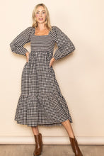 Load image into Gallery viewer, Black Gingham Smocked Midi Dress
