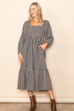 Load image into Gallery viewer, Black Gingham Smocked Midi Dress
