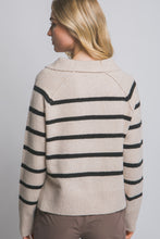 Load image into Gallery viewer, Beige Black V-neck Striped Polo Sweater
