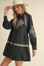 Load image into Gallery viewer, Black Embroidered Button Down Mini Dress
