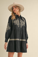 Load image into Gallery viewer, Black Embroidered Button Down Mini Dress
