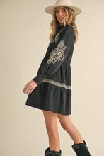 Load image into Gallery viewer, Black Embroidered Button Down Mini Dress
