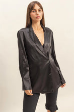 Load image into Gallery viewer, Black Satin Long Sleeve Blazer
