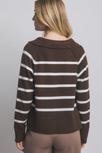 Load image into Gallery viewer, Brown White V-neck Striped Polo Sweater
