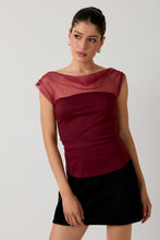 Load image into Gallery viewer, Burgundy Mesh &amp; Ponti Mix Drape Top
