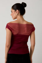 Load image into Gallery viewer, Burgundy Mesh &amp; Ponti Mix Drape Top
