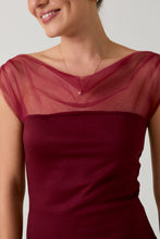 Load image into Gallery viewer, Burgundy Mesh &amp; Ponti Mix Drape Top
