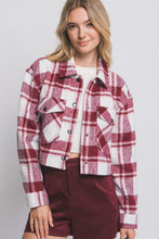 Load image into Gallery viewer, Burgundy Plaid Cropped Button Down Jacket
