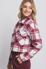 Load image into Gallery viewer, Burgundy Plaid Cropped Button Down Jacket
