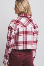 Load image into Gallery viewer, Burgundy Plaid Cropped Button Down Jacket
