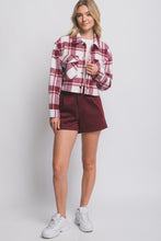 Load image into Gallery viewer, Burgundy Plaid Cropped Button Down Jacket

