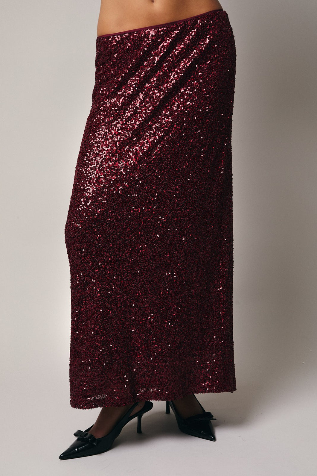 Burgundy Sequin Midi Skirt