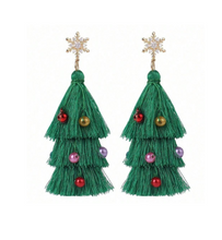 Load image into Gallery viewer, Christmas Tree Tassel Earrings
