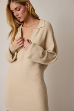 Load image into Gallery viewer, Cream Collared Knit Sweater Dress
