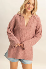 Load image into Gallery viewer, Dusty Pink Collared Cable Sweater
