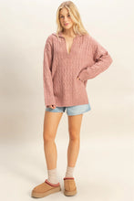 Load image into Gallery viewer, Dusty Pink Collared Cable Sweater
