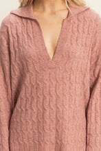 Load image into Gallery viewer, Dusty Pink Collared Cable Sweater
