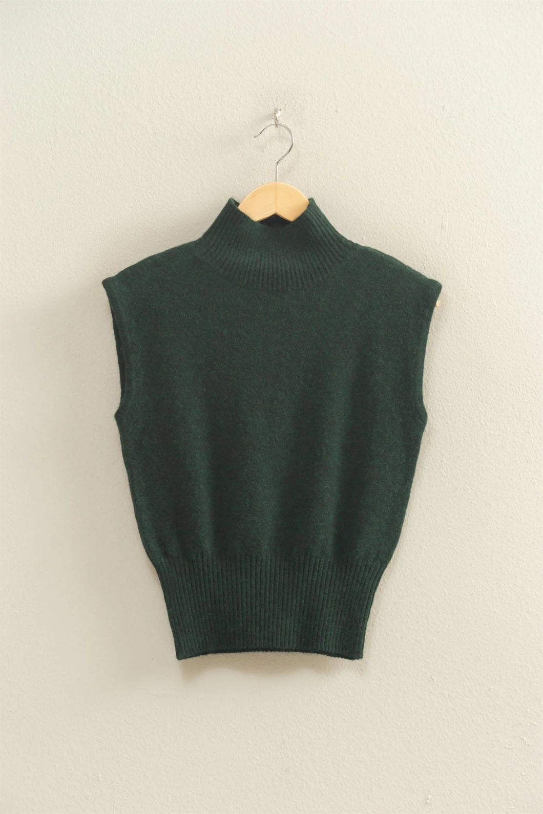 Hunter Green High Neck Sleeveless Knit Top