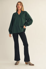 Load image into Gallery viewer, Hunter Green Raglan Sleeve Solid V-Neck Sweater Top
