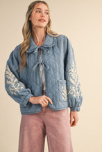 Load image into Gallery viewer, Denim Quilted Floral Embroidered Jacket
