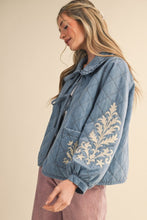 Load image into Gallery viewer, Denim Quilted Floral Embroidered Jacket
