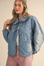 Load image into Gallery viewer, Denim Quilted Floral Embroidered Jacket
