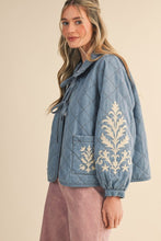 Load image into Gallery viewer, Denim Quilted Floral Embroidered Jacket

