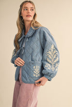 Load image into Gallery viewer, Denim Quilted Floral Embroidered Jacket
