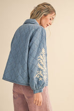 Load image into Gallery viewer, Denim Quilted Floral Embroidered Jacket
