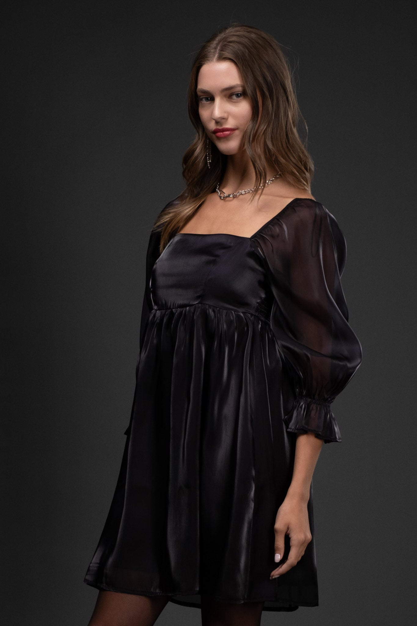 Black Satin Babydoll Dress Blooming Confidence Black Satin Babydoll Dress Blooming Confidence
