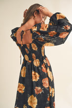 Load image into Gallery viewer, Black Floral Chiffon Midi Dress
