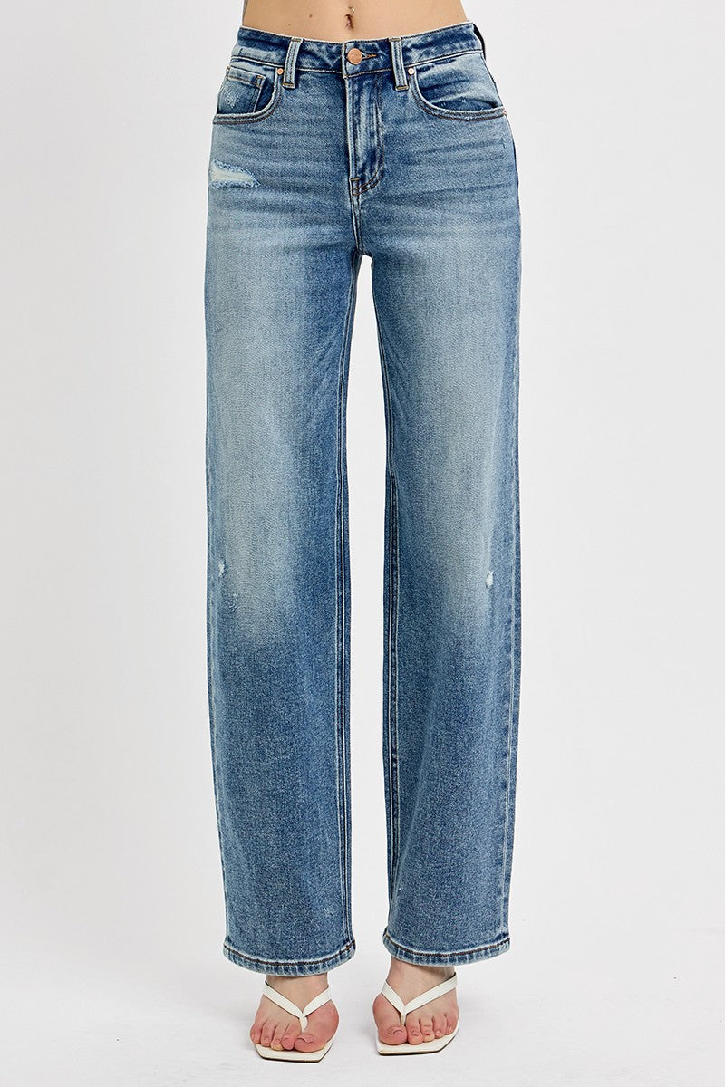 Medium Wash High Rise Wide Leg Baggy Jeans