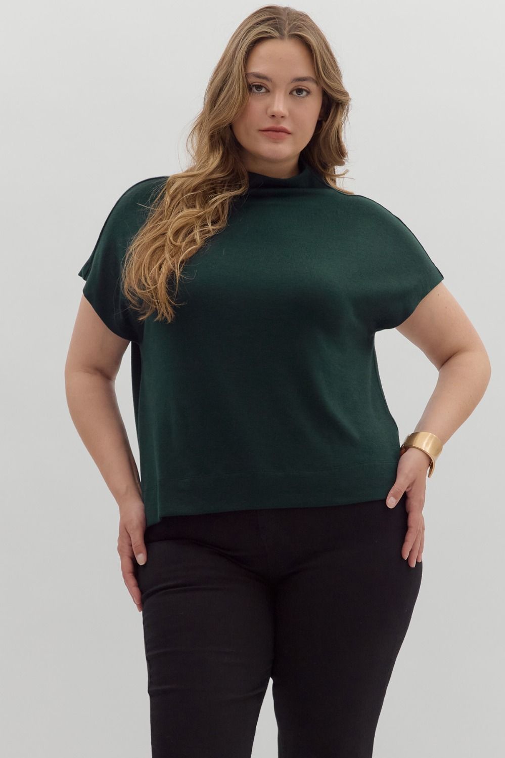 PLUS Hunter Green Mock Neck Top