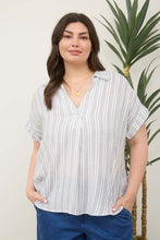 Load image into Gallery viewer, Khaki Striped Collared Shirt - PLUS
