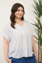 Load image into Gallery viewer, Khaki Striped Collared Shirt - PLUS
