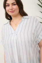 Load image into Gallery viewer, Khaki Striped Collared Shirt - PLUS

