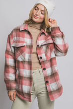 Load image into Gallery viewer, Pink Plaid Button Up Jacket With Sherpa Lining
