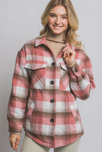 Load image into Gallery viewer, Pink Plaid Button Up Jacket With Sherpa Lining
