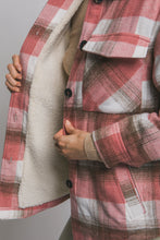 Load image into Gallery viewer, Pink Plaid Button Up Jacket With Sherpa Lining
