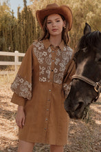 Load image into Gallery viewer, Taupe Cotton Embroidered Button-up Dress
