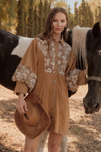 Load image into Gallery viewer, Taupe Cotton Embroidered Button-up Dress
