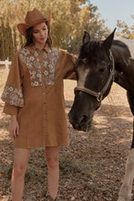 Load image into Gallery viewer, Taupe Cotton Embroidered Button-up Dress
