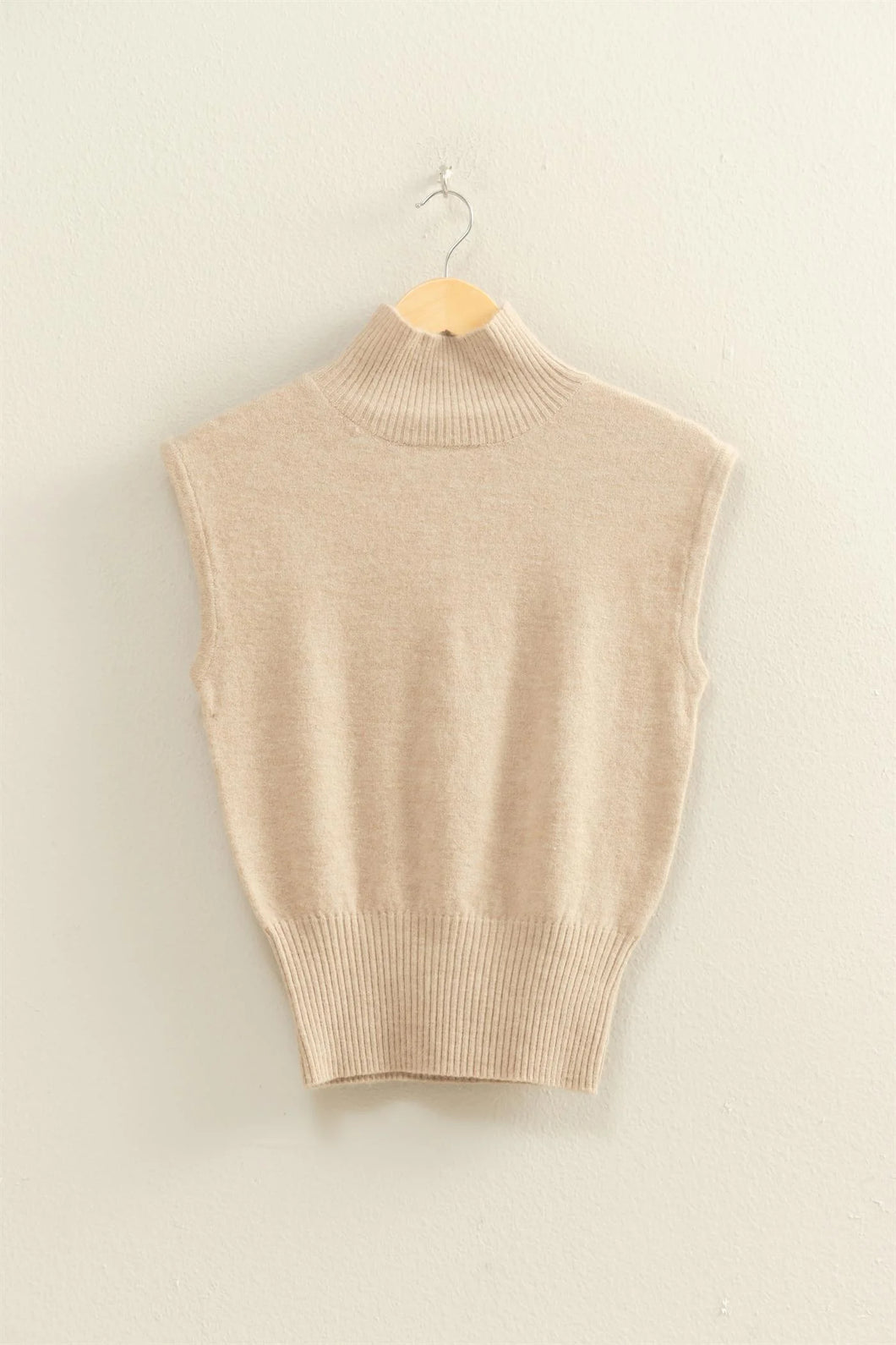 Taupe High Neck Sleeveless Knit Top