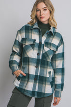 Load image into Gallery viewer, Teal Plaid Button Up Jacket With Sherpa Lining
