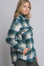 Load image into Gallery viewer, Teal Plaid Button Up Jacket With Sherpa Lining

