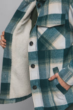 Load image into Gallery viewer, Teal Plaid Button Up Jacket With Sherpa Lining
