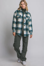 Load image into Gallery viewer, Teal Plaid Button Up Jacket With Sherpa Lining

