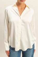 Load image into Gallery viewer, Whipped Cream Long Sleeve Button-Up Satin Shirt
